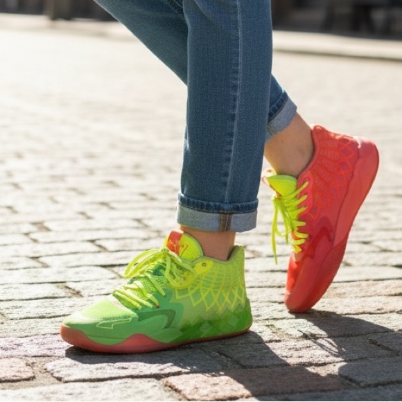 💚Puma Rick & Morty Vibrant Coral and Green Sneakers